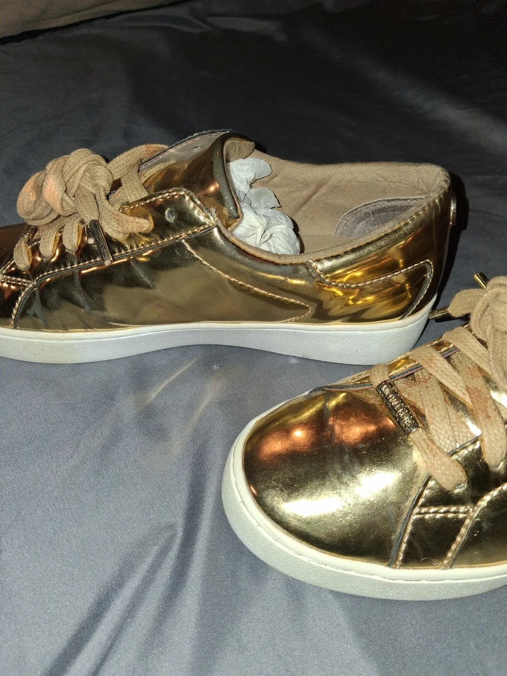 Michael Kors Gold Metallic Low-Top Sneakers with Tan Laces